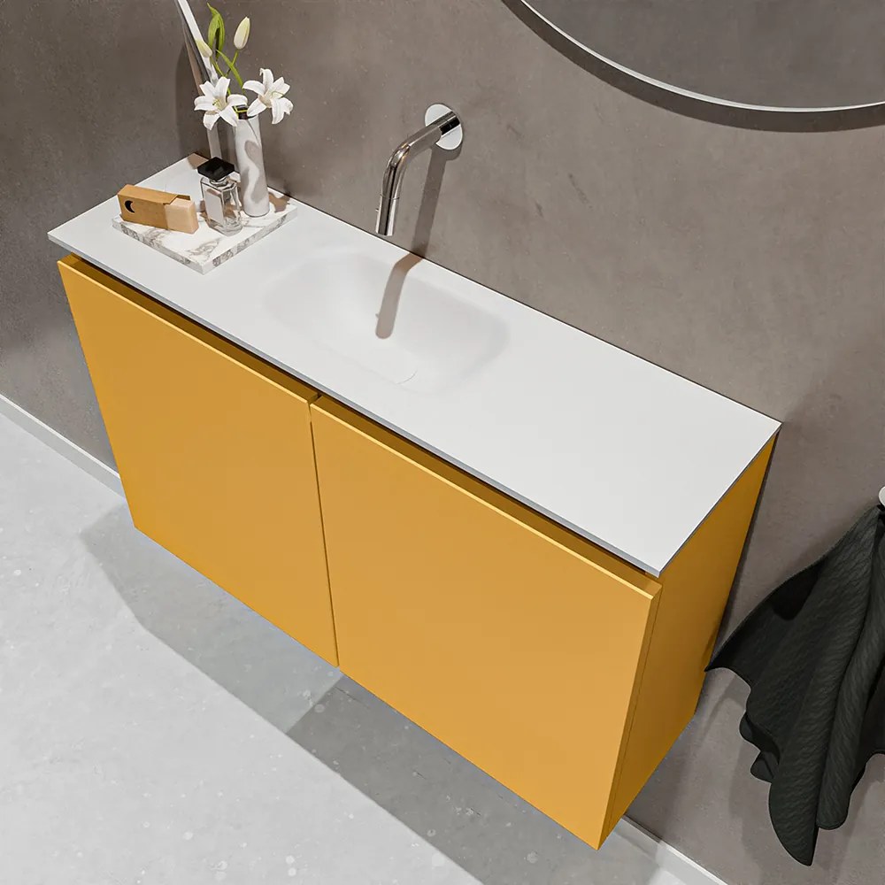 Mondiaz Ture 80cm toiletmeubel ocher met wastafel talc midden geen kraangat