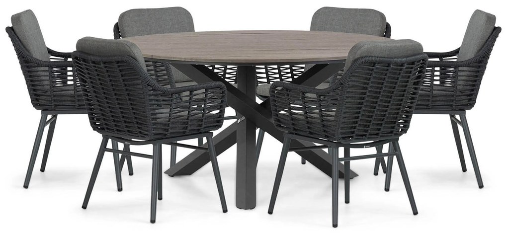 Tuinset Ronde Tuintafel 6 personen 150 cm Aluminium/rope Grijs Coco Antoni/Ancona