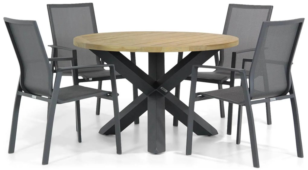 Tuinset Ronde Tuintafel 4 personen 120 cm Aluminium/textileen Grijs  Lifestyle Garden Furniture Ultimate/Rockville