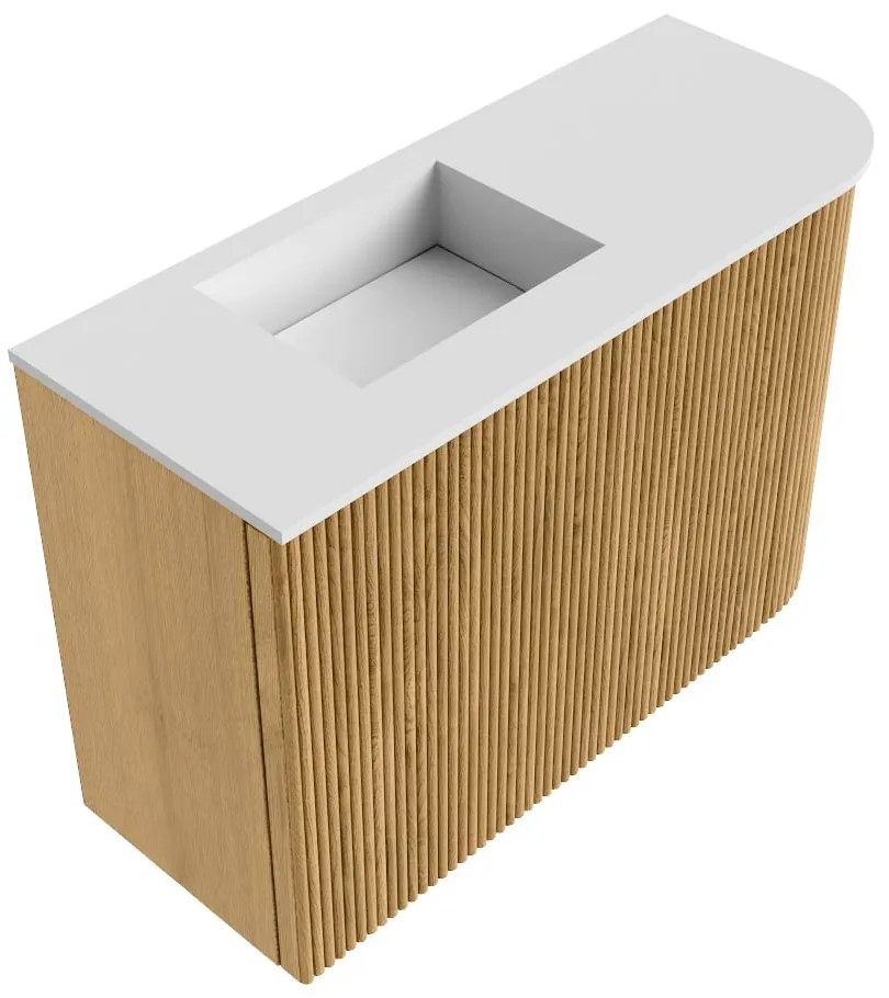 Mondiaz Joya 60cm toiletmeubel ronding rechts oak met wastafel faye links zonder kraangat talc