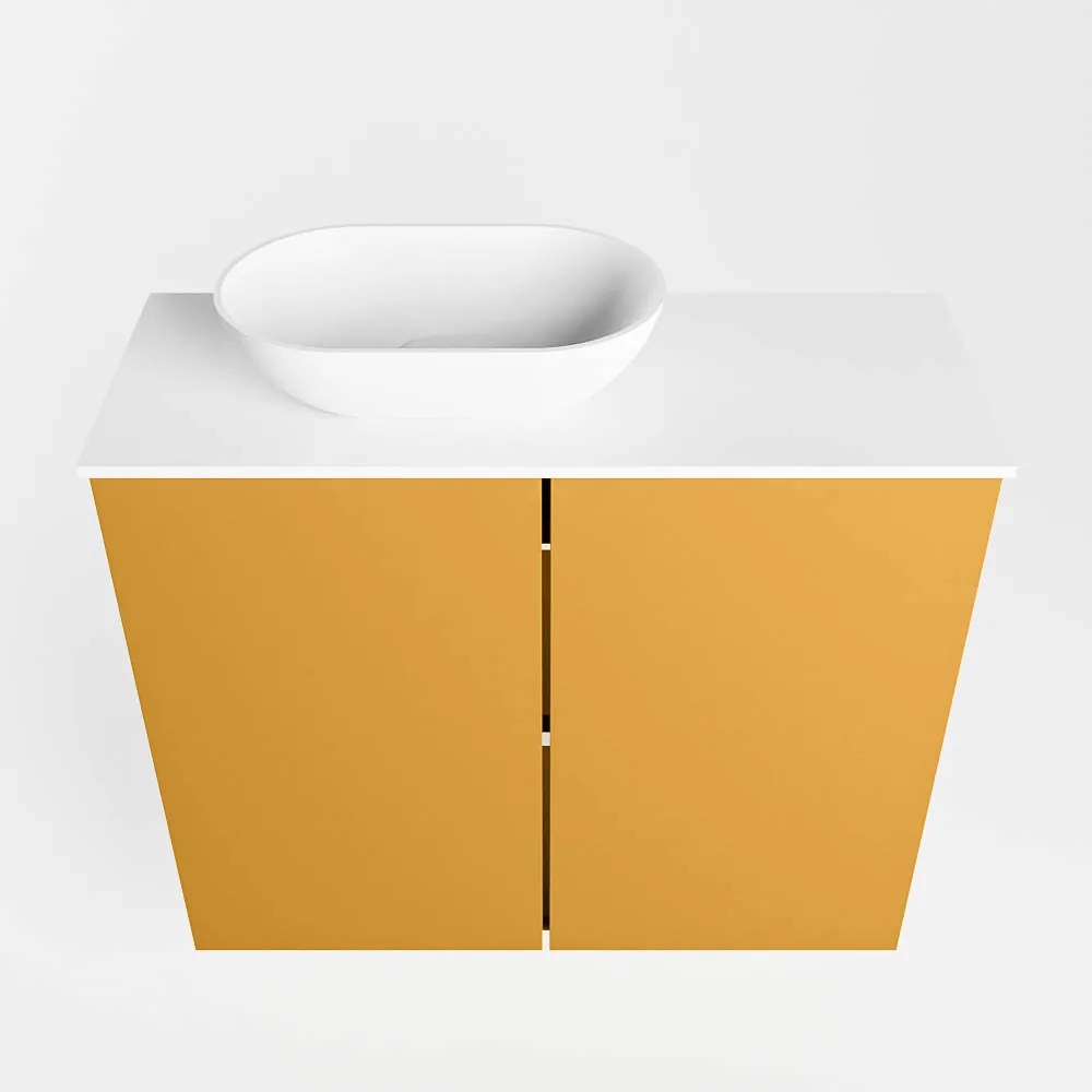 Mondiaz Fowy toiletmeubel 60cm ocher met witte waskom links zonder kraangat