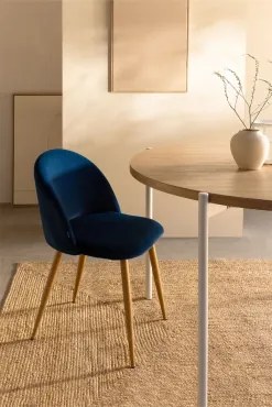Set Van 4 Eetkamerstoelen Bekleed Met Kana Fluweel Blauw & Natuurlijk Hout - Sklum