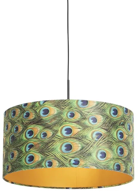 Hanglamp met velours kap pauw met goud 50 cm - Combi