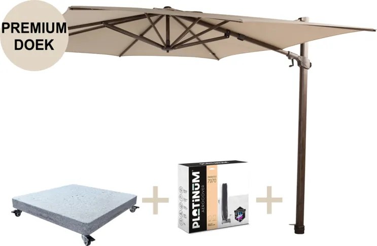 Siesta premium zweefparasol 300x300 cm wenge frame beach met robuust 90 KG voet en hoes