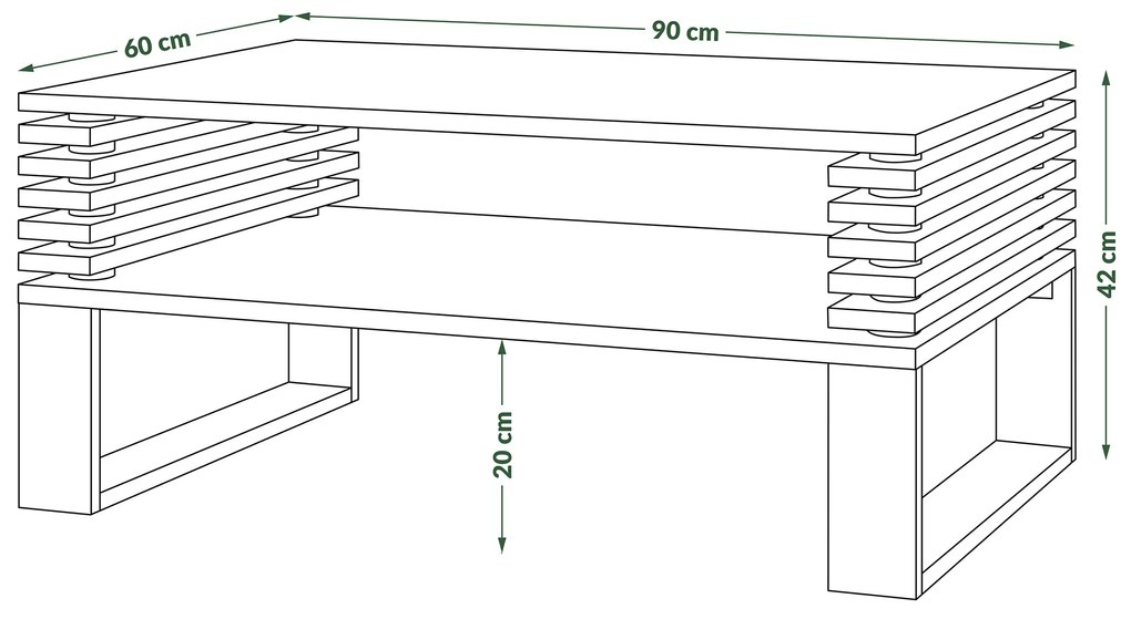 GOKEE millenium beton/zwart mat - moderne salontafel met legplank