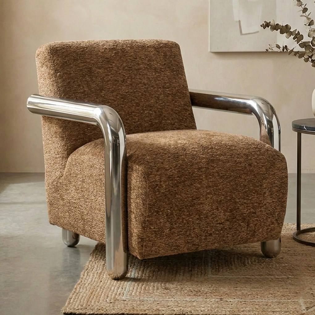 Fauteuil Chromen Armen Bruin