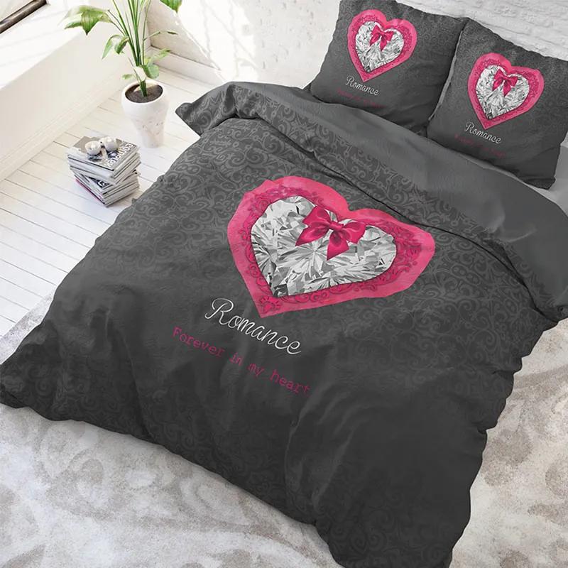 Sleeptime Elegance Romance Heart - Antraciet 1-persoons (140 x 220 cm + 1 kussensloop) Dekbedovertrek