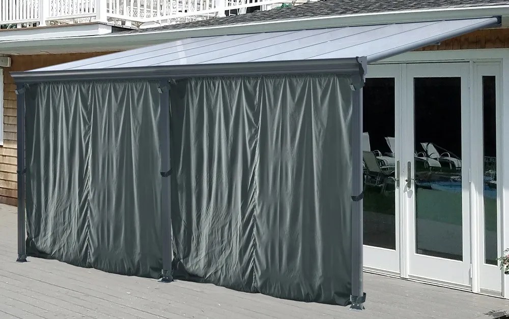 San Diego aluminium terrasoverkapping met gordijnen 4,3 x 3 m CoverTech antraciet