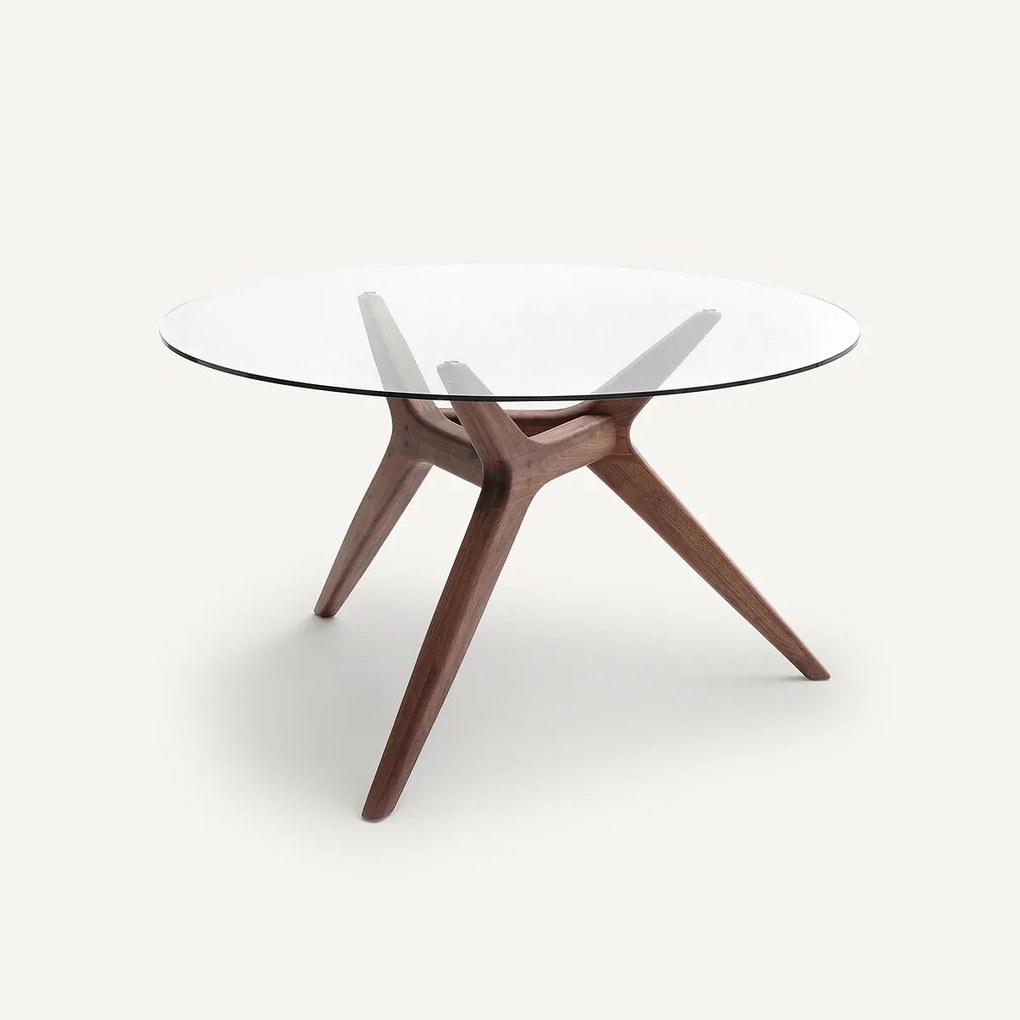 Ronde tafel diameter 130 glas en notenhout, Maricielo