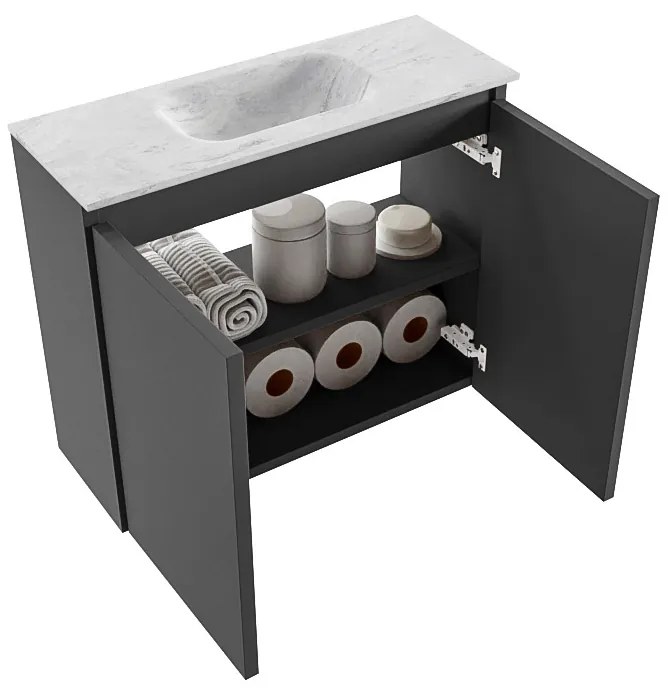 Mondiaz Ture DLux toiletmeubel 60cm dark grey met wastafel opalo midden met kraangat