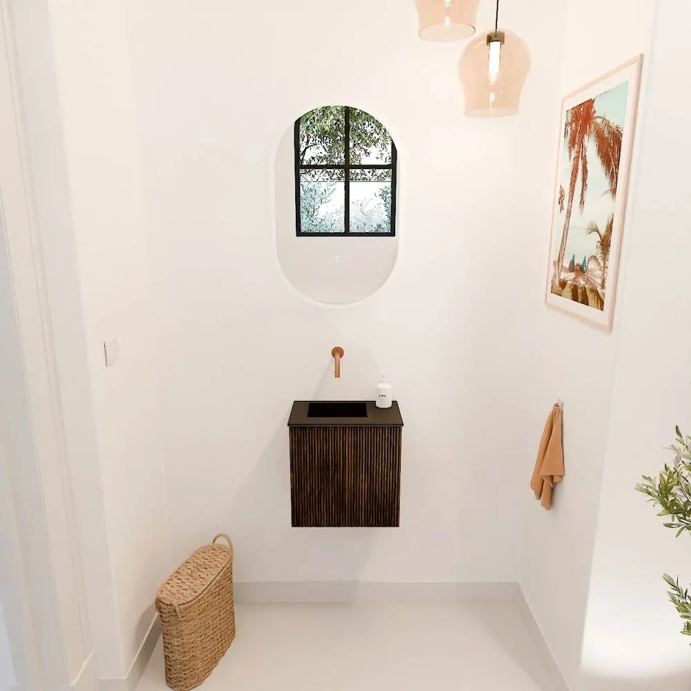 Mondiaz Joya 40cm toiletmeubel walnut met wastafel faye links zonder kraangat urban