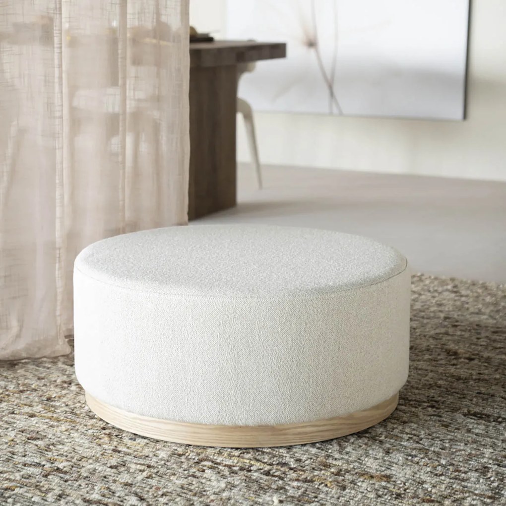 Ronde Hocker Beige Met Eiken Rand