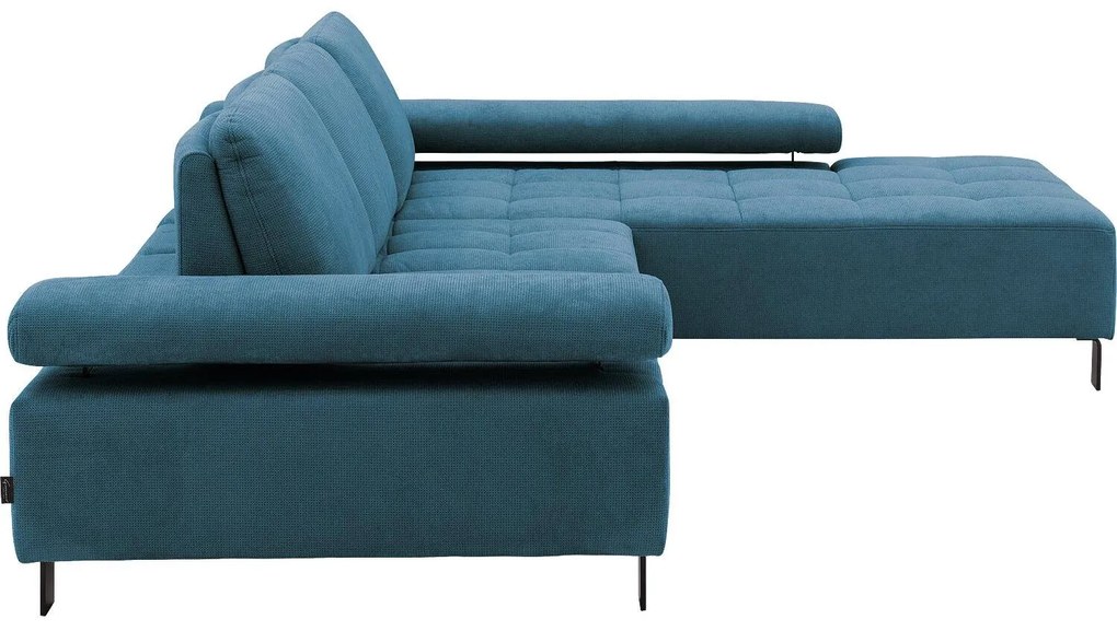 Goossens Bank Alvin blauw, stof, 3-zits, modern design met chaise longue rechts