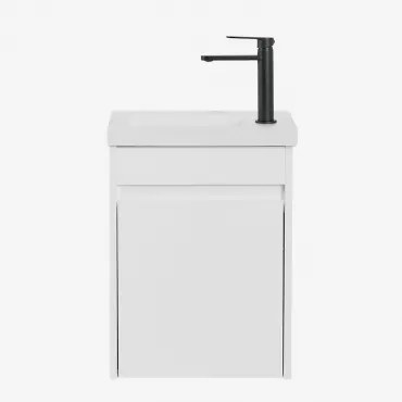 Narek Zwevend Houten Badkamermeubelset Met Geïntegreerde Wastafel Wit & Spiegelloze & Zwart ↑20 Cm Met Aftapkraan Zonder - Sklum