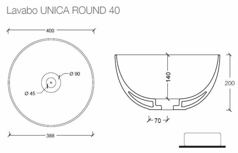 Salenzi Unica Round ronde opbouw wastafel waskom mat wit 40x20cm