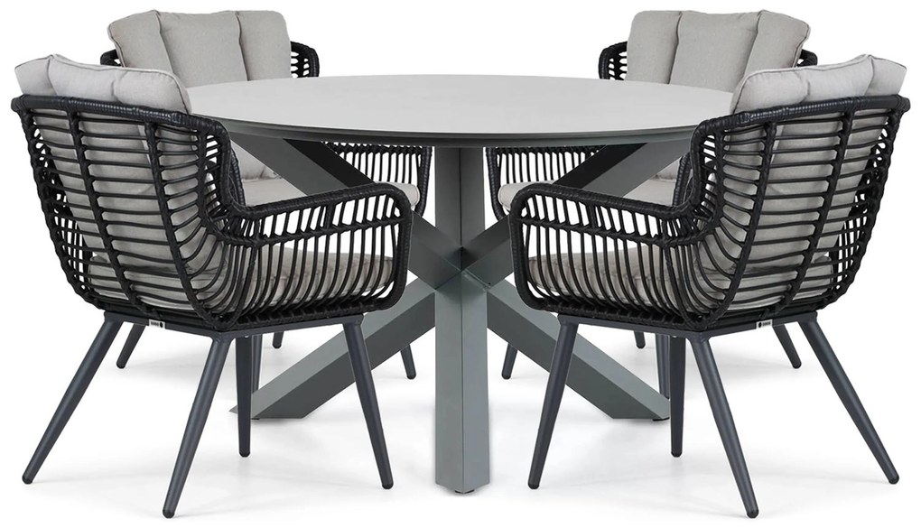 Tuinset Ronde Tuintafel 4 personen 130 cm Aluminium/wicker Zwart Coco Azzano/Orino