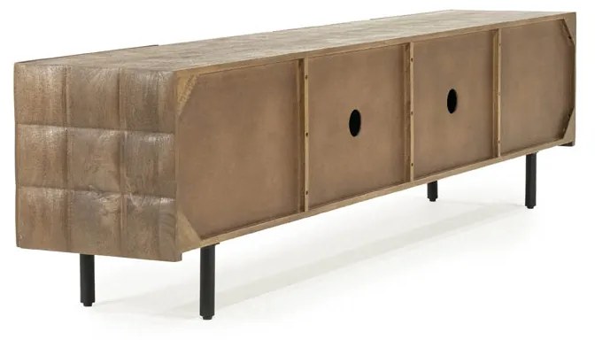Tv-meubel Mangohout Met Vierkantjes 214 Cm - 214x41.5x54cm.