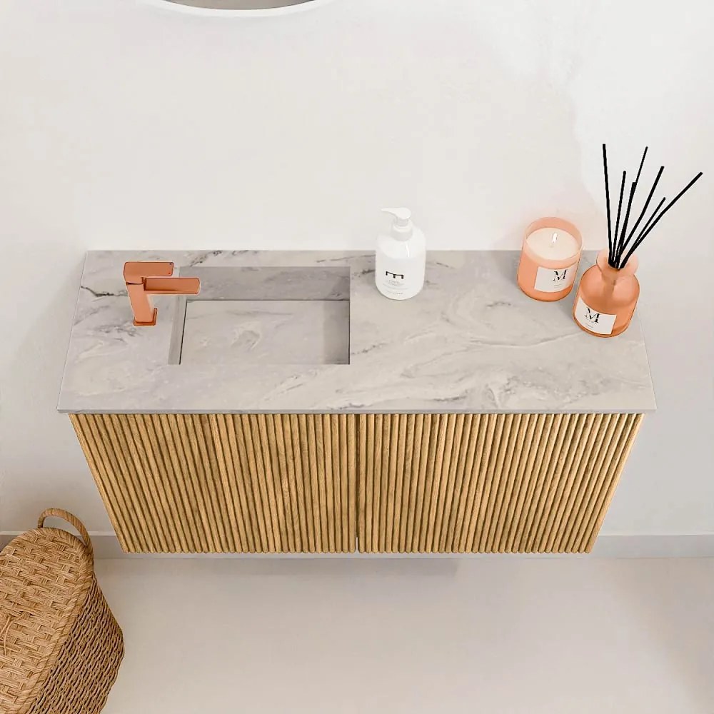 Mondiaz Joya DLux 70cm toiletmeubel oak met wastafel faye links 1 kraangat glace