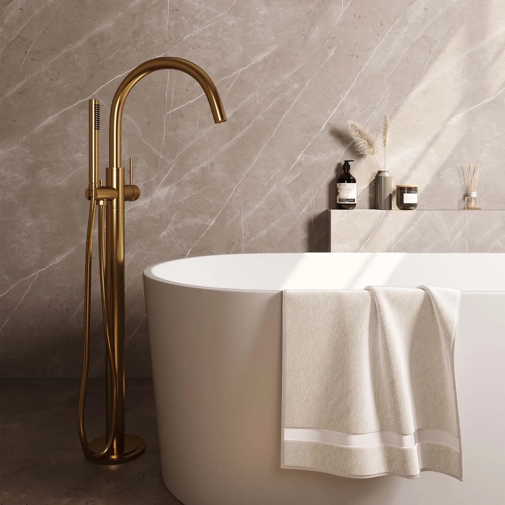 Brauer Gold Edition vrijstaande badmengkraan met staafhanddouche geborsteld messing PVD