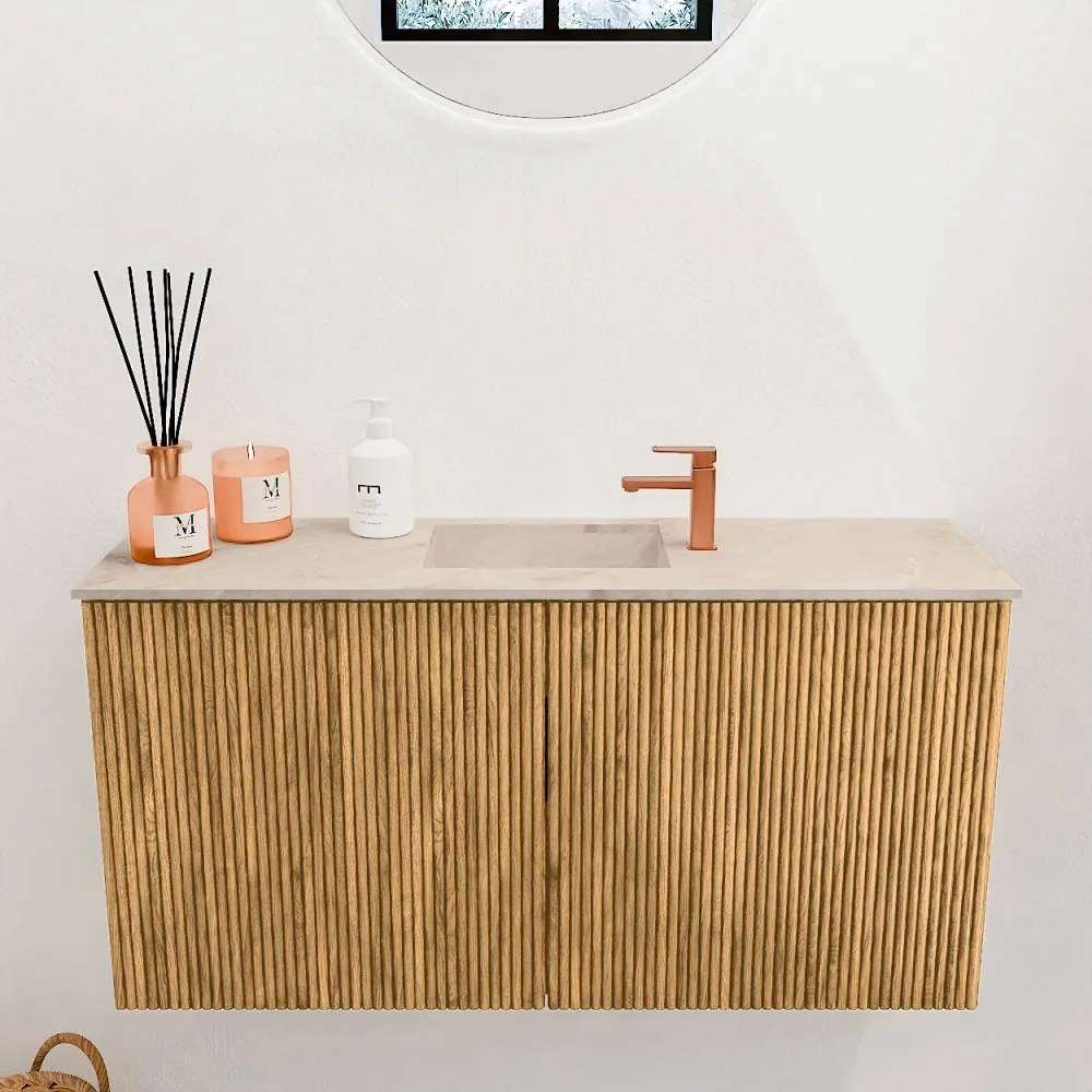 Mondiaz Joya DLux 80cm toiletmeubel oak met wastafel faye midden 1 kraangat frappe