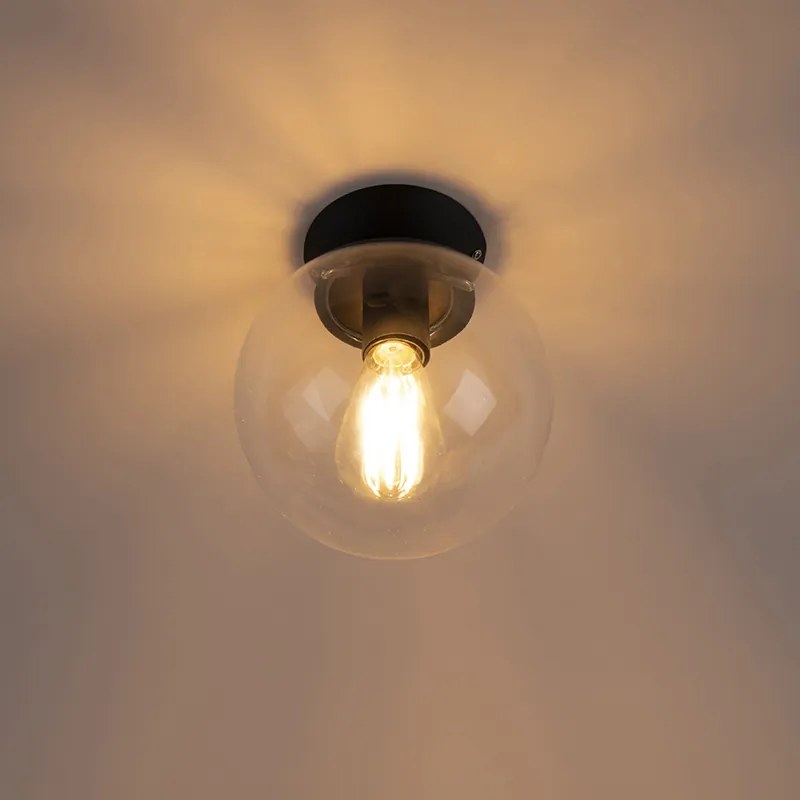Art deco plafondlamp zwart met helder glas - Pallon
