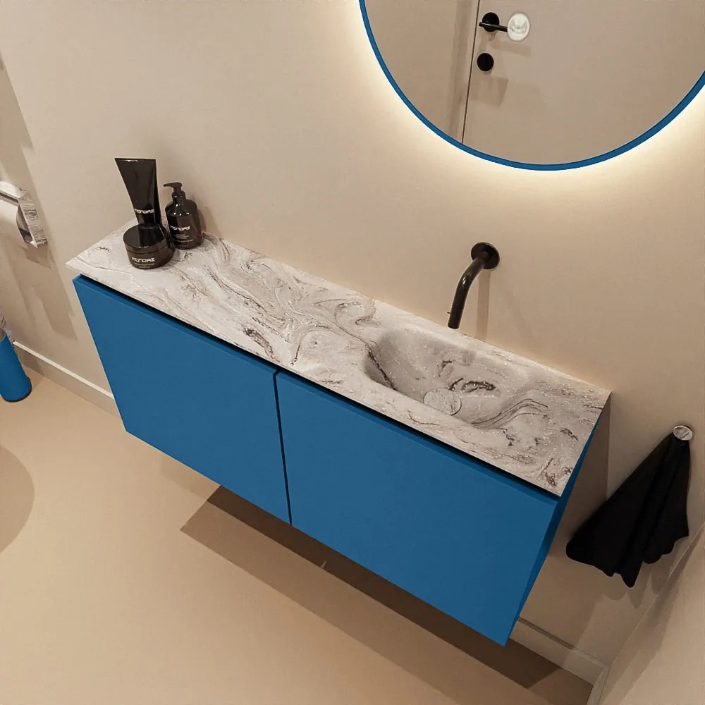 Mondiaz Ture DLux toiletmeubel 100cm jeans met wastafel glace rechts zonder kraangat