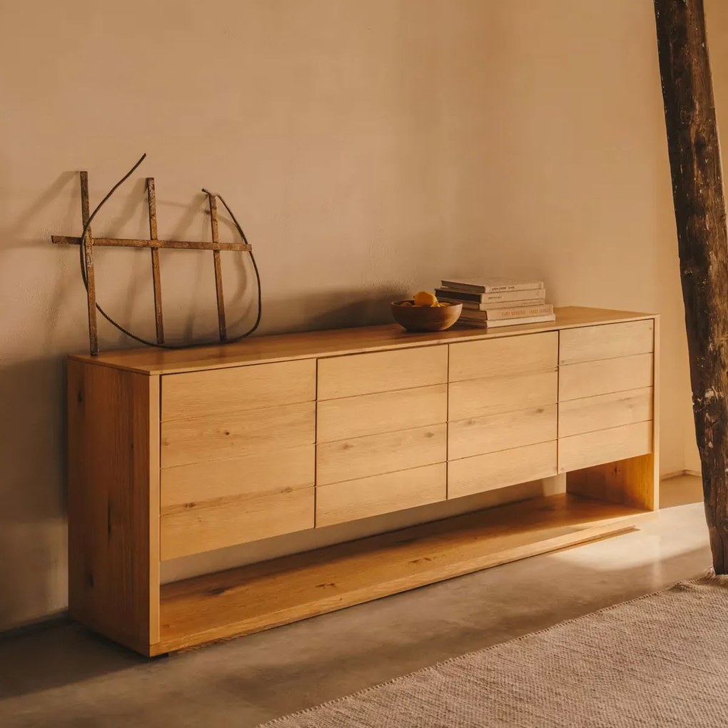 Kave Home Alguema Eiken Dressoir Met Deuren En Open Vak 200 Cm - 200x40x74cm.