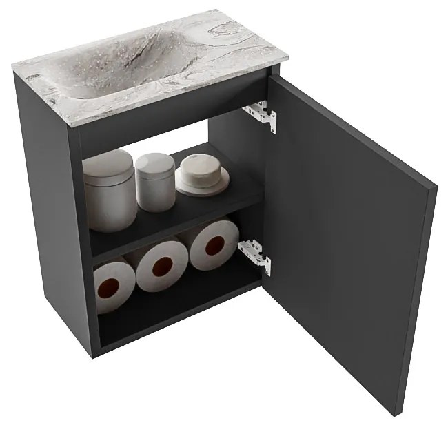 Mondiaz Ture DLux toiletmeubel 40cm dark grey met wastafel glace links met kraangat