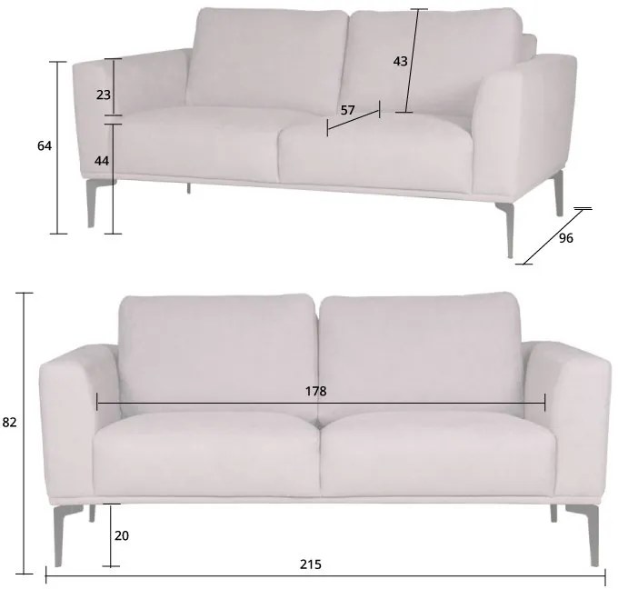 3 zitsbank - Tulp - stof Sorro lichtgrijs 90