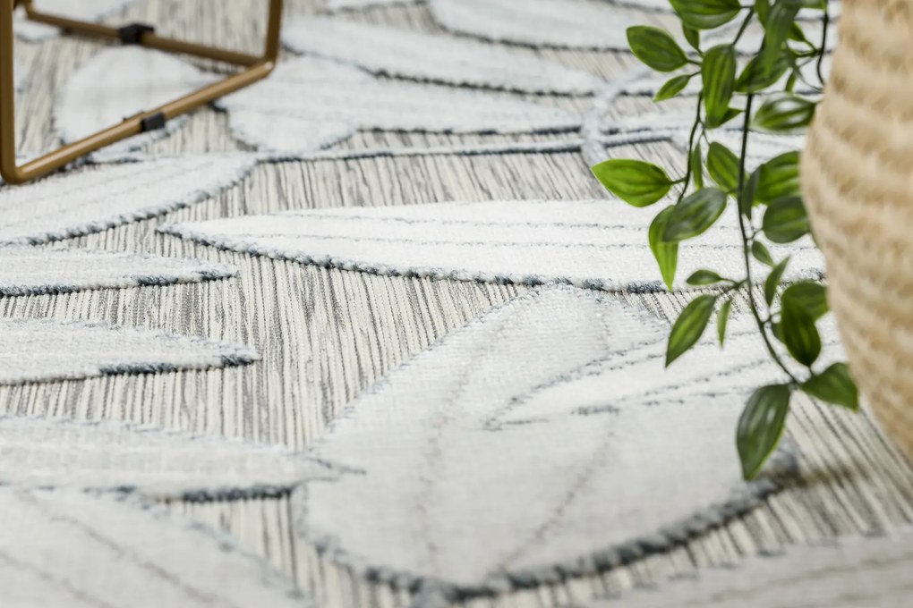 Tapijt Structural BOTANIC 65241 Bladeren plat geweven op het balkon, terras - grijs