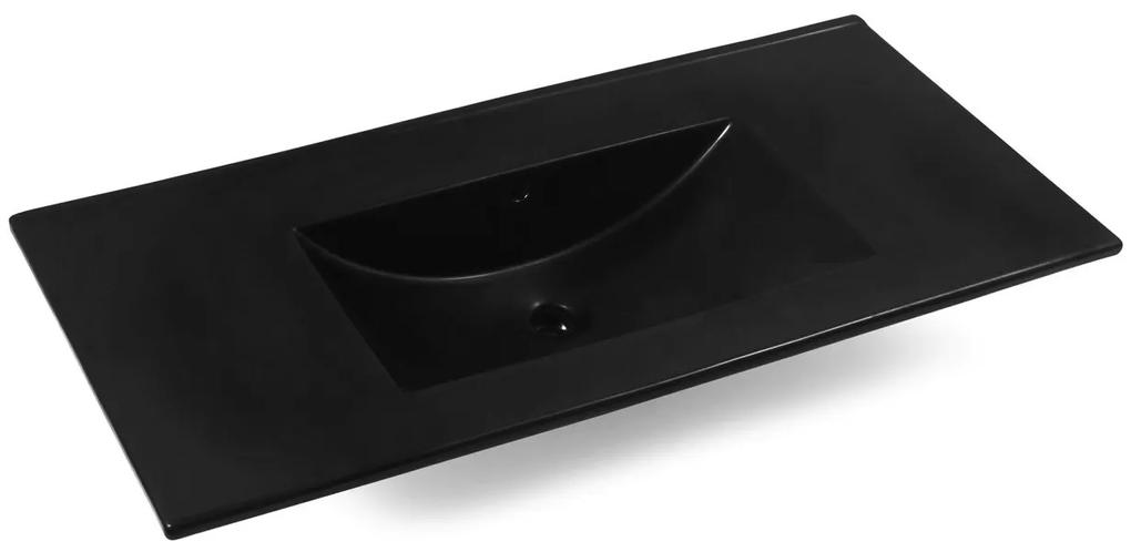 Fontana Rovigo badmeubel 100cm met zwarte wastafel zonder kraangat mat wit