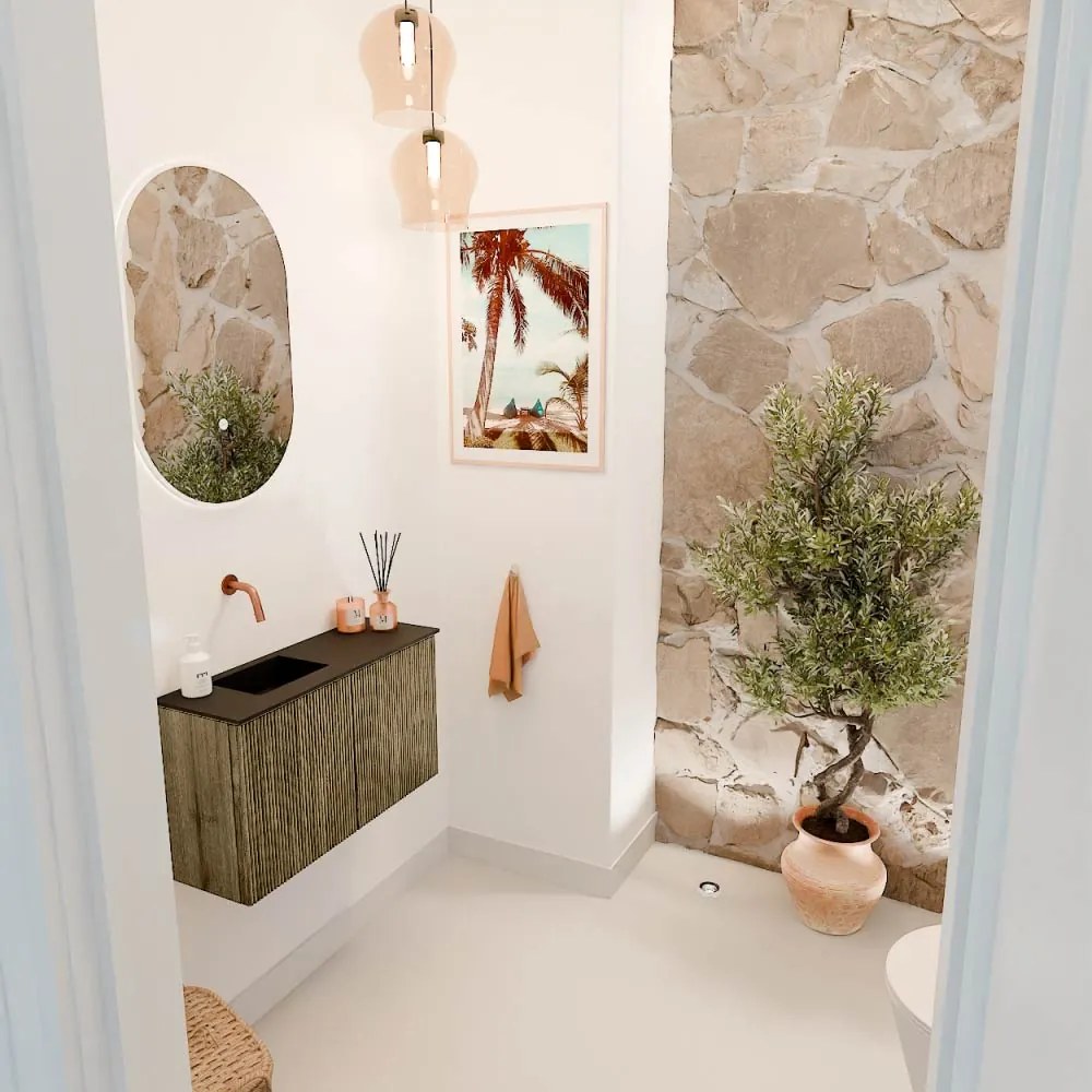 Mondiaz Joya 70cm toiletmeubel dusk met wastafel faye links zonder kraangat urban