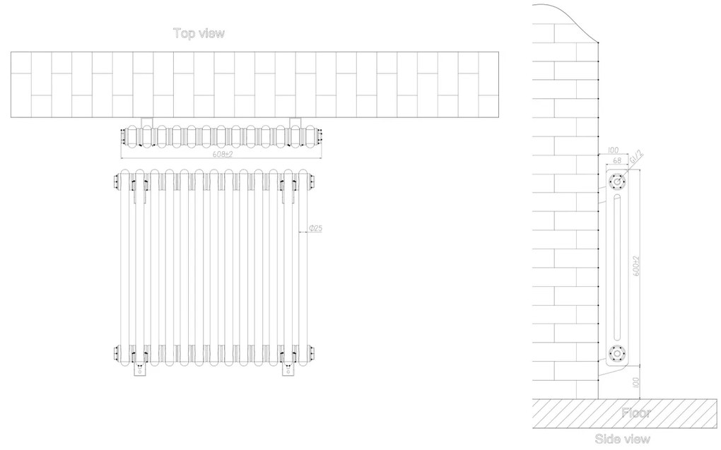 Eastbrook Rivassa 2 koloms radiator 60x60cm staal 818W brons