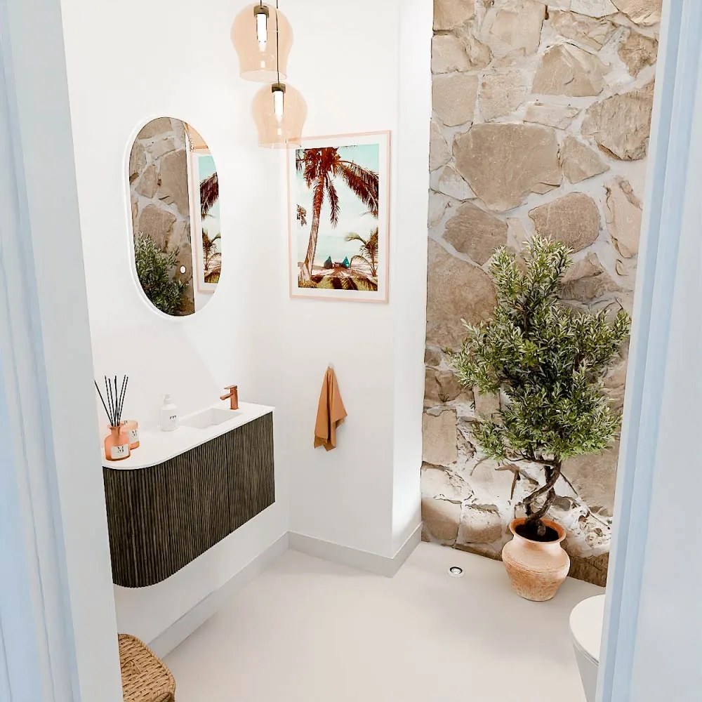 Mondiaz Joya 70cm toiletmeubel ronding links shadow met wastafel faye rechts 1 kraangat talc