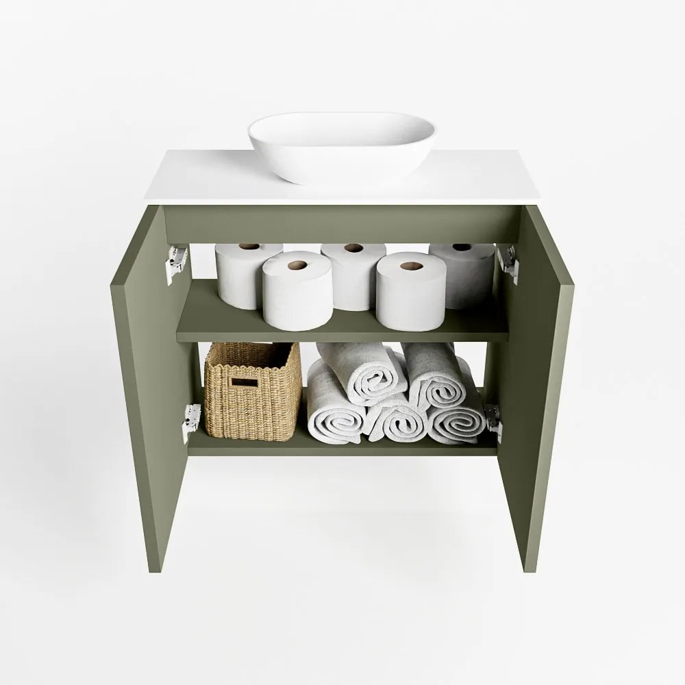 Mondiaz Fowy toiletmeubel 60cm army met witte waskom midden en kraangat