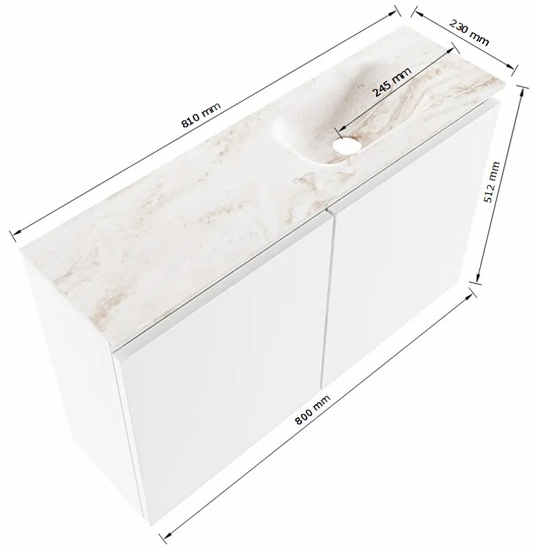 Mondiaz Ture DLux toiletmeubel 80cm urban met wastafel glace rechts met kraangat