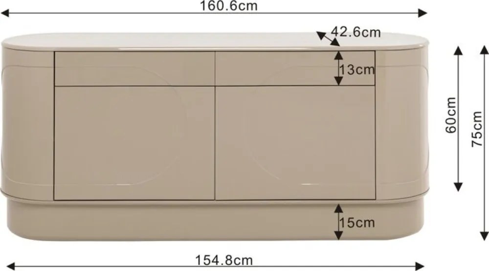 Beige Retro Dressoir - 160x42x75cm.