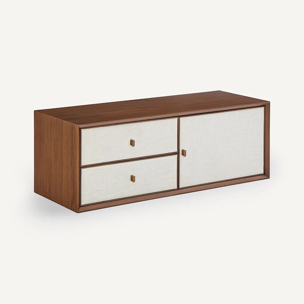 TV-meubel, B110 x D42 cm, walnootfineer en stof, ARCHIVITA XL