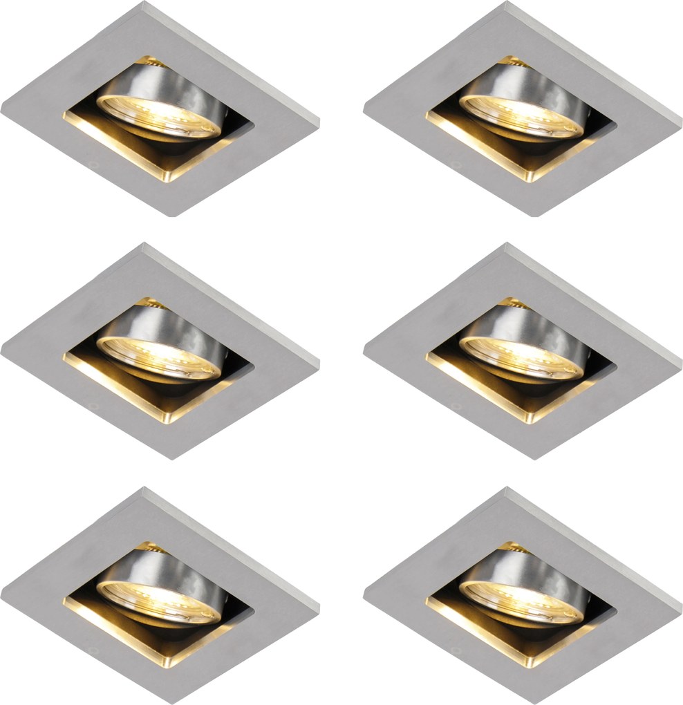 Set van 6 moderne inbouwspots aluminium draai- en kantelbaar GU10 50mm - Qure
