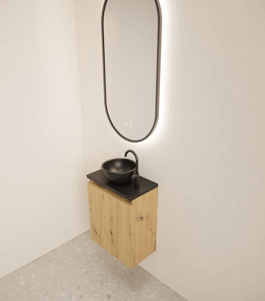 Gliss Design Echo toiletmeubel 40cm artisan eiken met toppaneel zwart mat