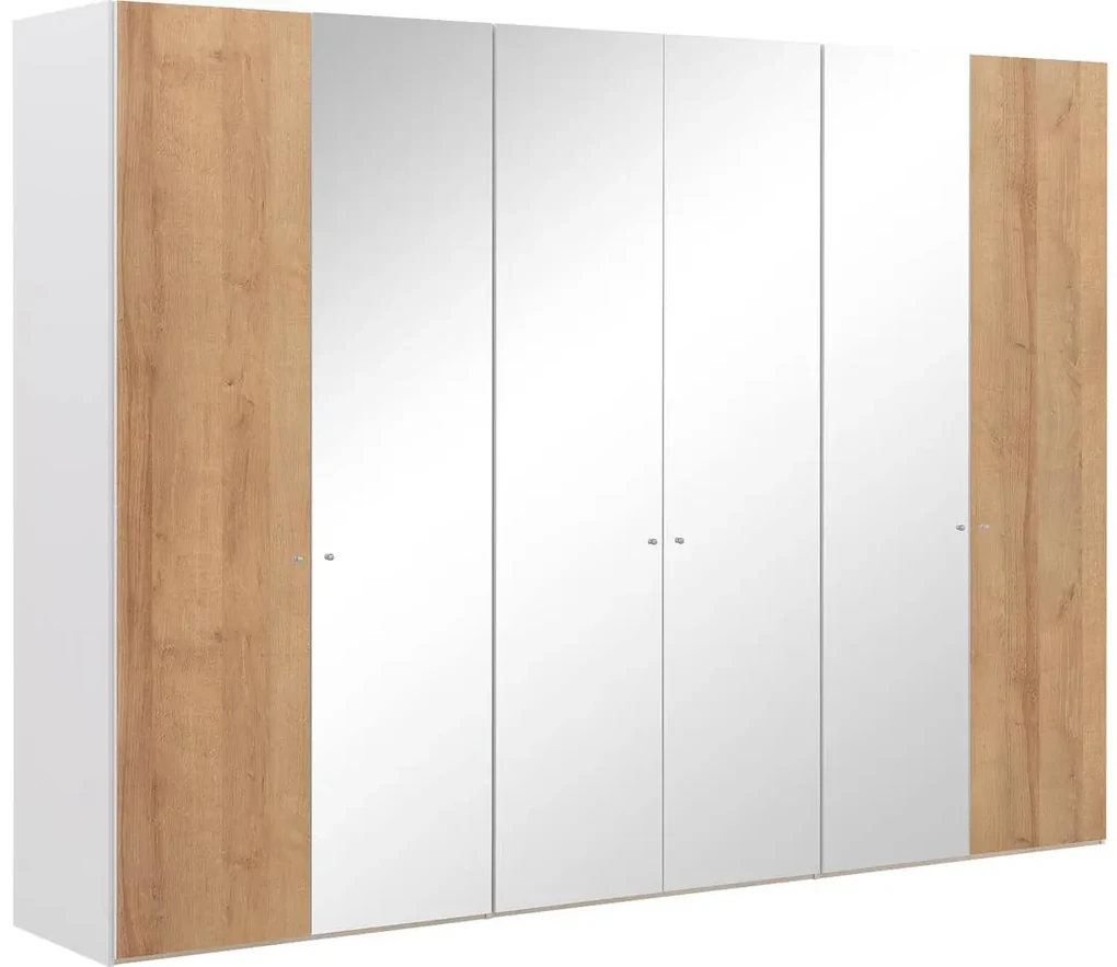 Goossens Kledingkast Easy Storage Ddk, Kledingkast 304 cm breed, 220 cm hoog, 2x draaideur en 4x spiegel draaideur midden