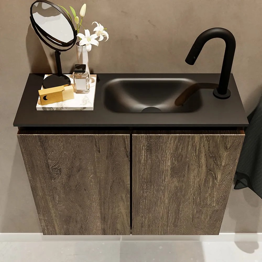 Mondiaz Ture 60cm toiletmeubel dark brown met wastafel urban rechts 1 kraangat