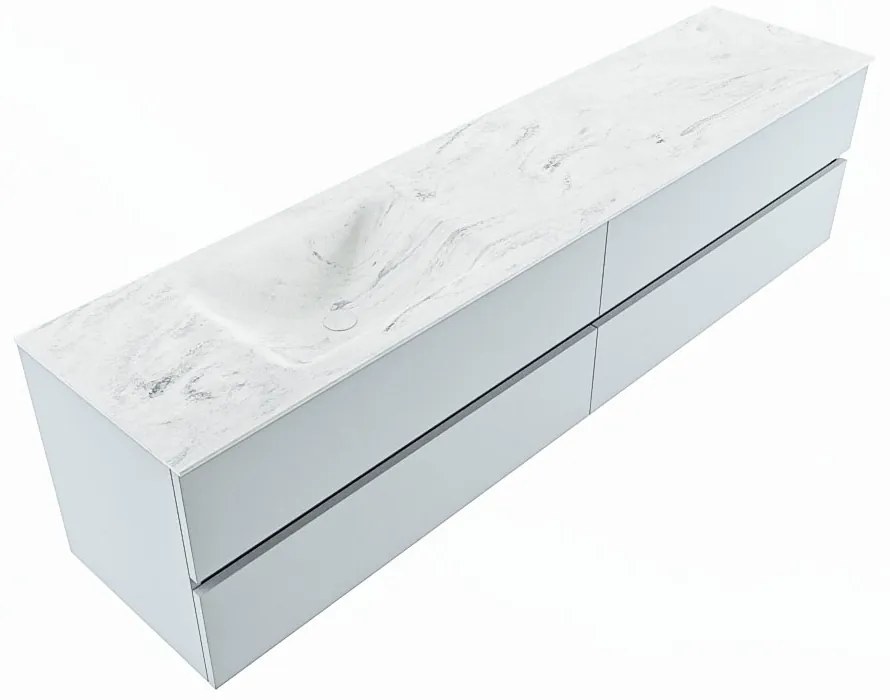 Mondiaz Vica DLux badmeubel 200cm clay 4 lades met wastafel opalo links zonder kraangat