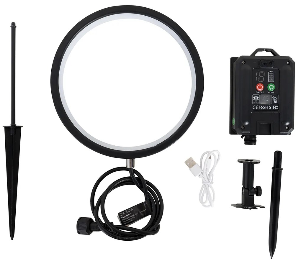 Prikspot zwart 50 cm incl. LED oplaadbaar en solar IP65 - Adalind