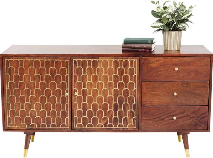 Retro Dressoir Mangohout Goud - 145x45x75cm.