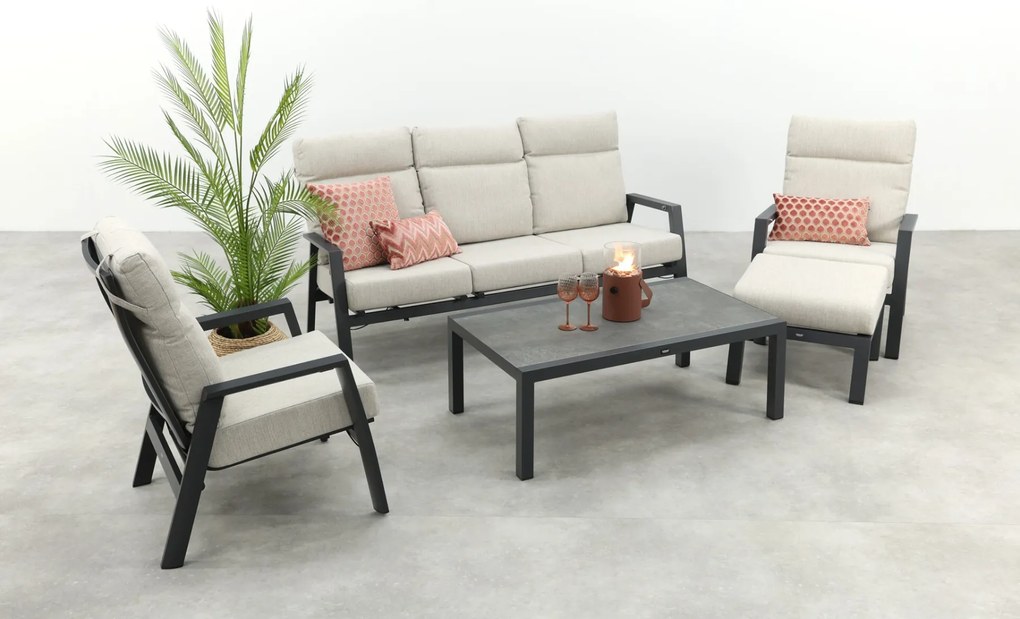Lagos/Atlanta stoelen & 3-zitsbank loungeset 5-delig verstelbaar - Antraciet