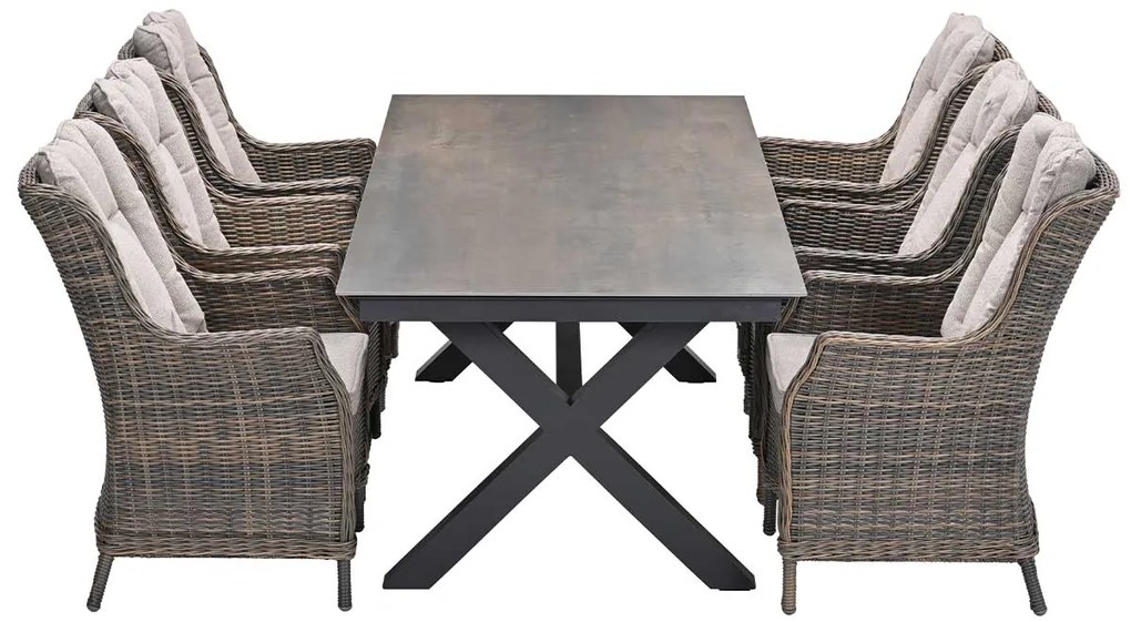 Garden Impressions Marbella tuinset 7-delig havanna sand - Sintra tuintafel 240x100 cm