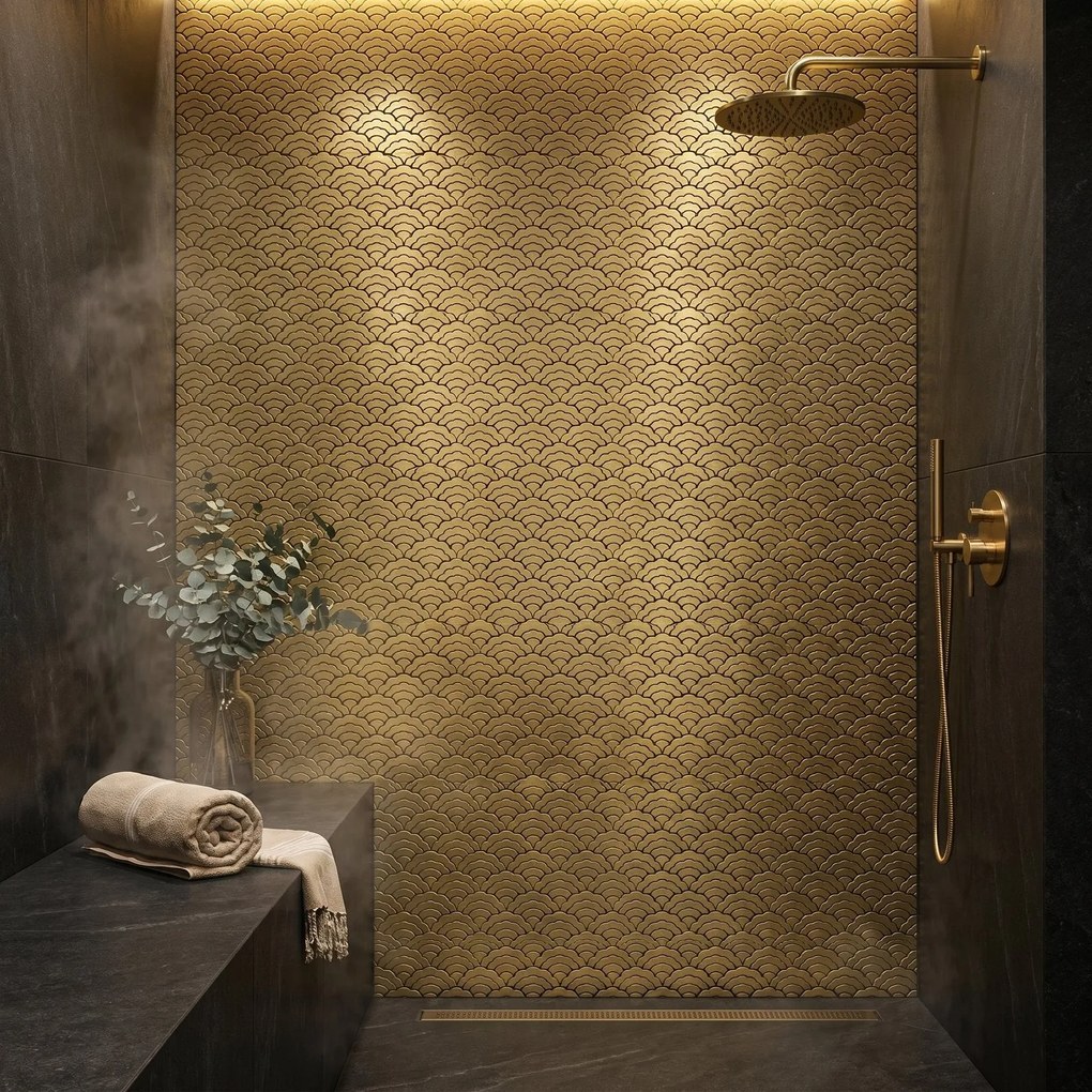 Zelfklevende Mozaïektegels Metaal | Waaier Goud | 26,8×28,1 cm | Keuken, Bad & WC