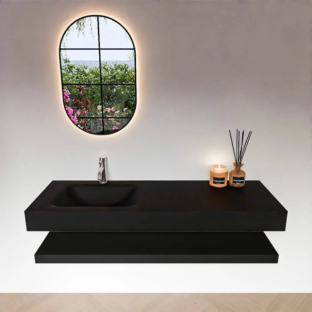 Zaro Alan badmeubel 140cm met planchet urban en vrijhangende wastafel cloud links 1 kraangat urban
