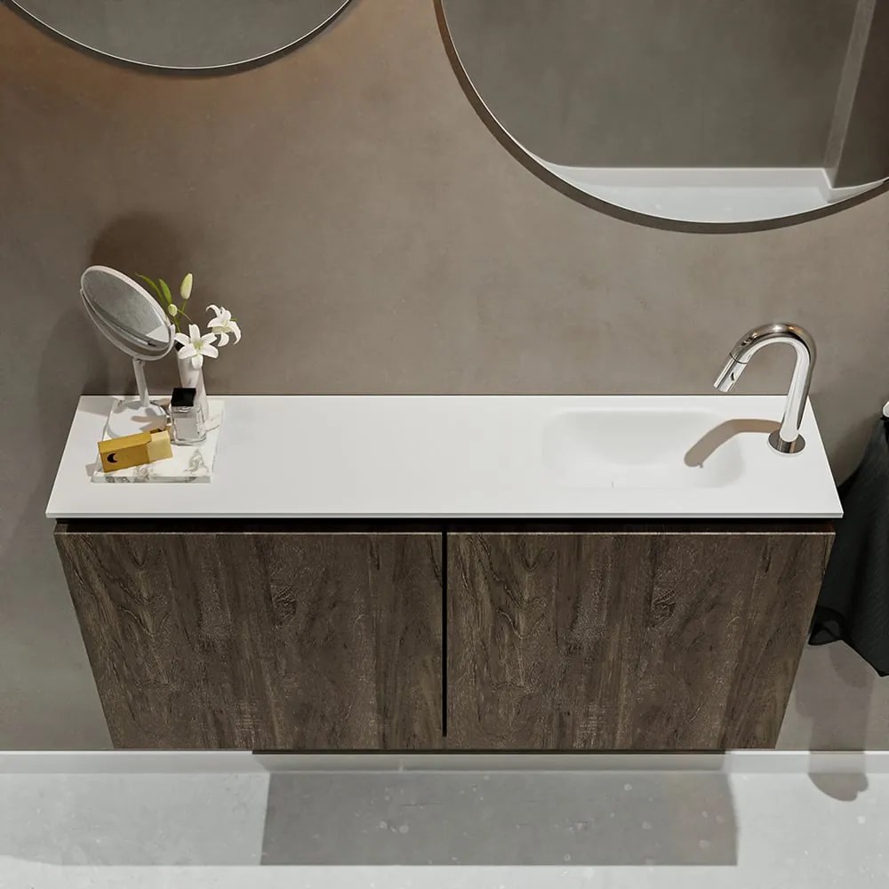 Mondiaz Ture 100cm toiletmeubel dark brown met wastafel talc rechts 1 kraangat